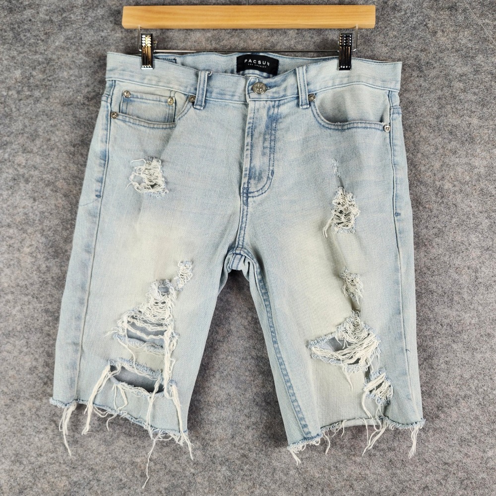PacSun Skinny Denim Shorts Mens 30 Light Blue Distressed Raw Hem 170SP179000PC